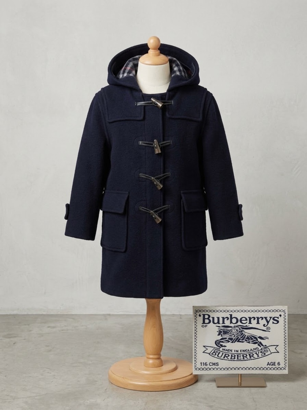 Vintage Burberry Boys Size 6 Wool 
Toggle Wool
Coat.